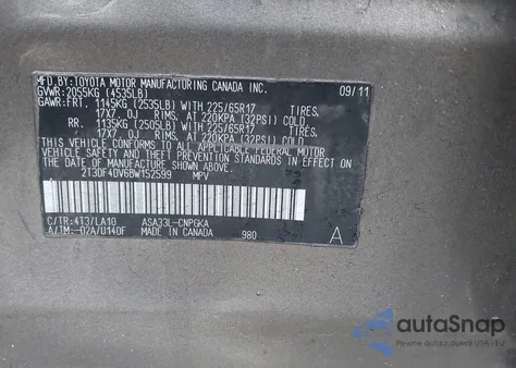 2011 Toyota Rav4 Limited from USA, damaged, VIN 2T3DF4DV6BW152599